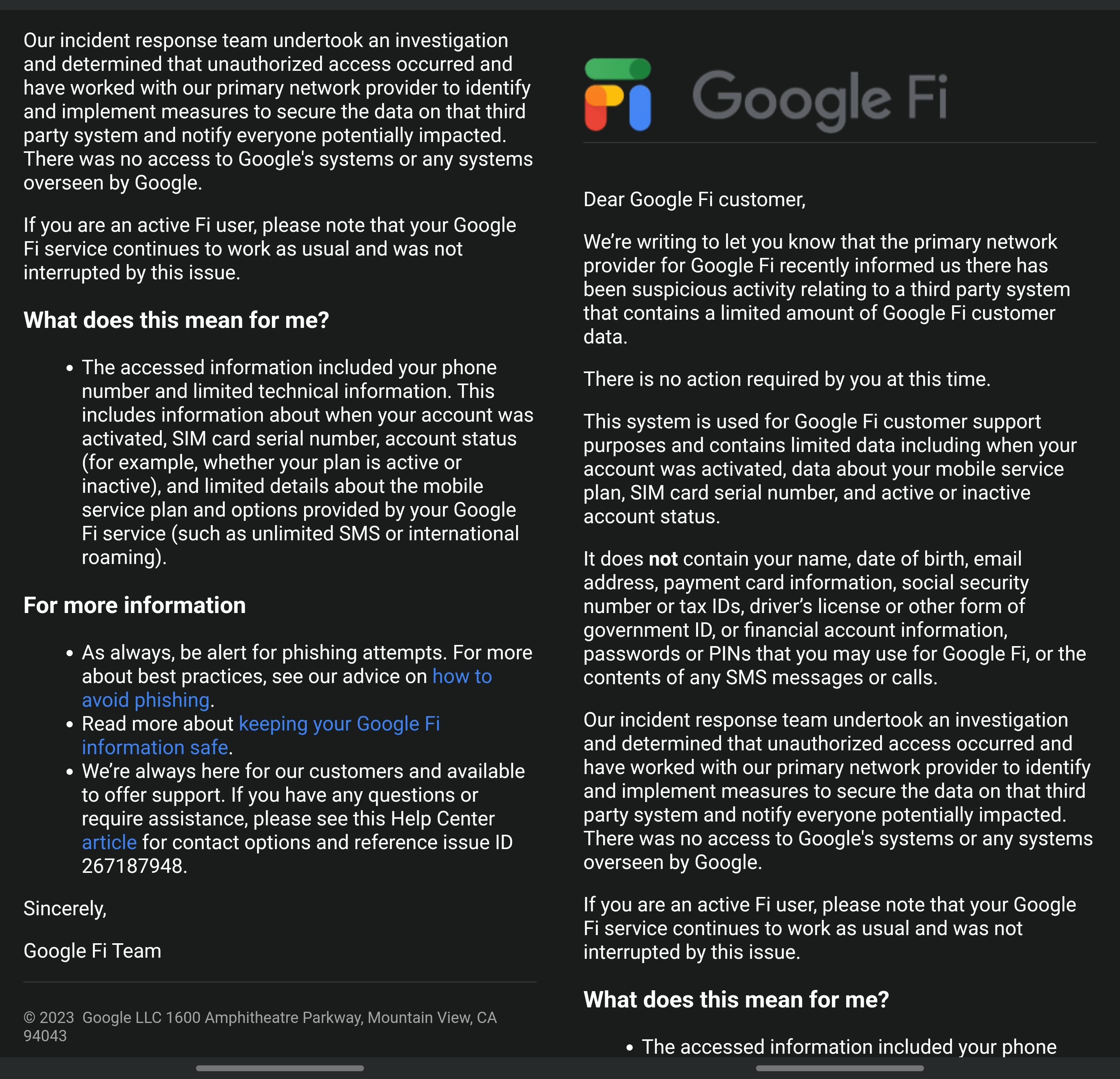 Google Fi data breach